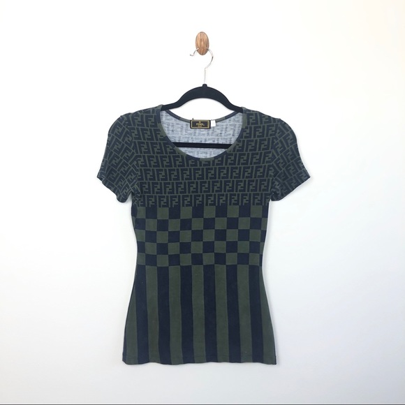 Fendi Tops - Fendi Vintage Zucca Monogram Checkered Green Shirt